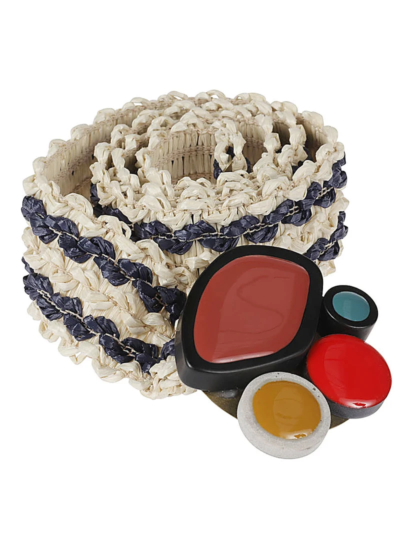 Striped Raffia Belt In Neutral