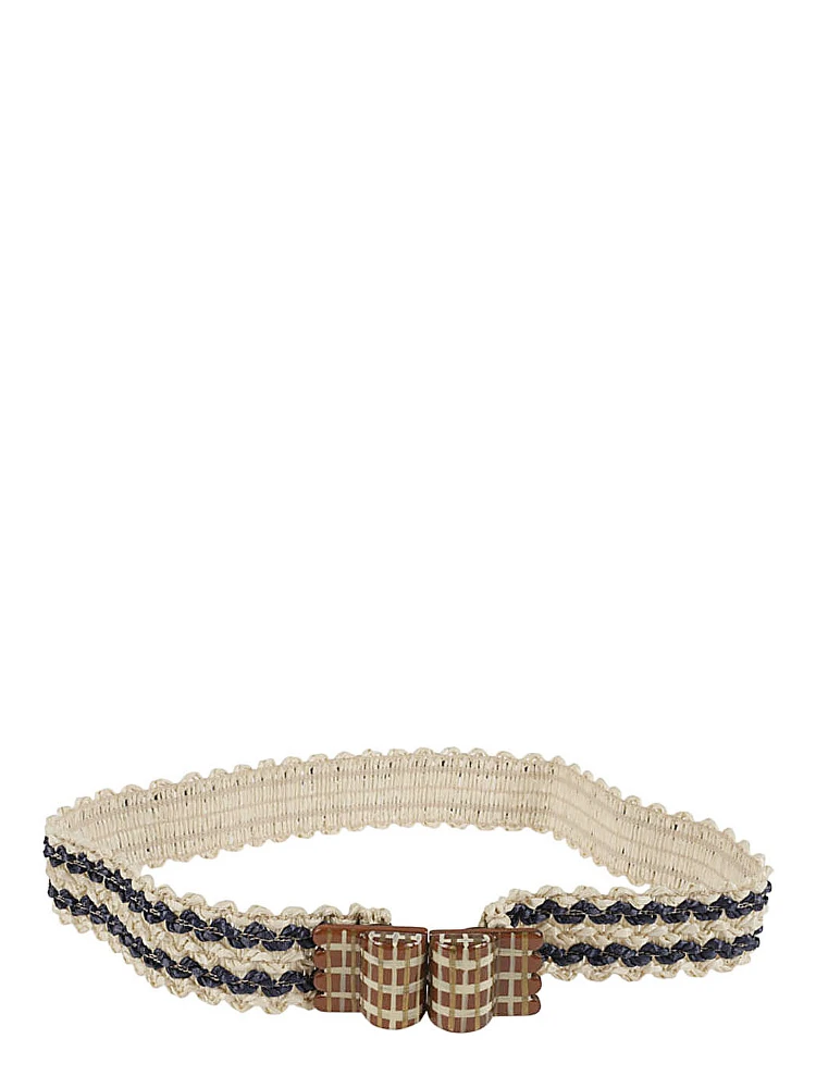 Striped Raffia Belt In Beige