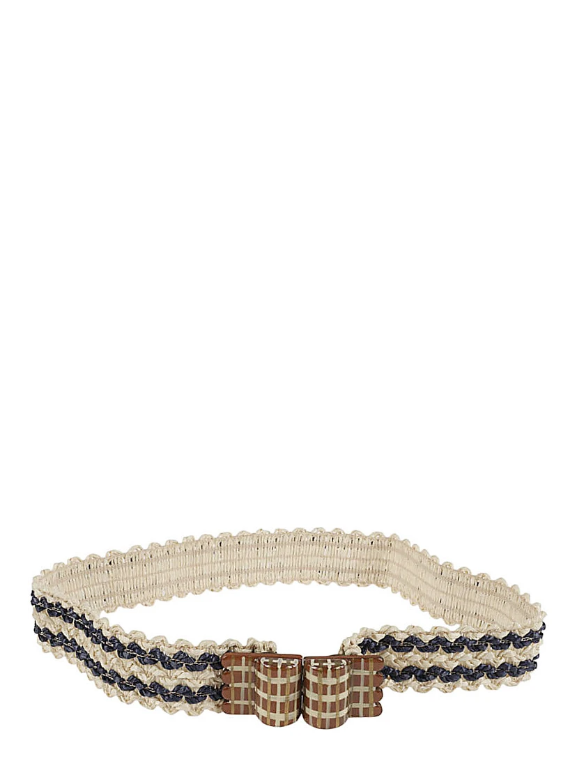 Striped Raffia Belt In Beige