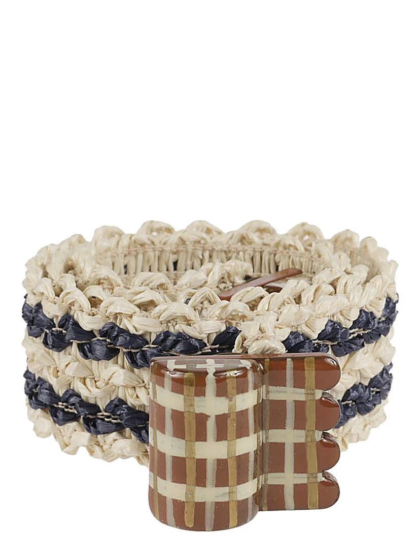 Striped Raffia Belt In Beige