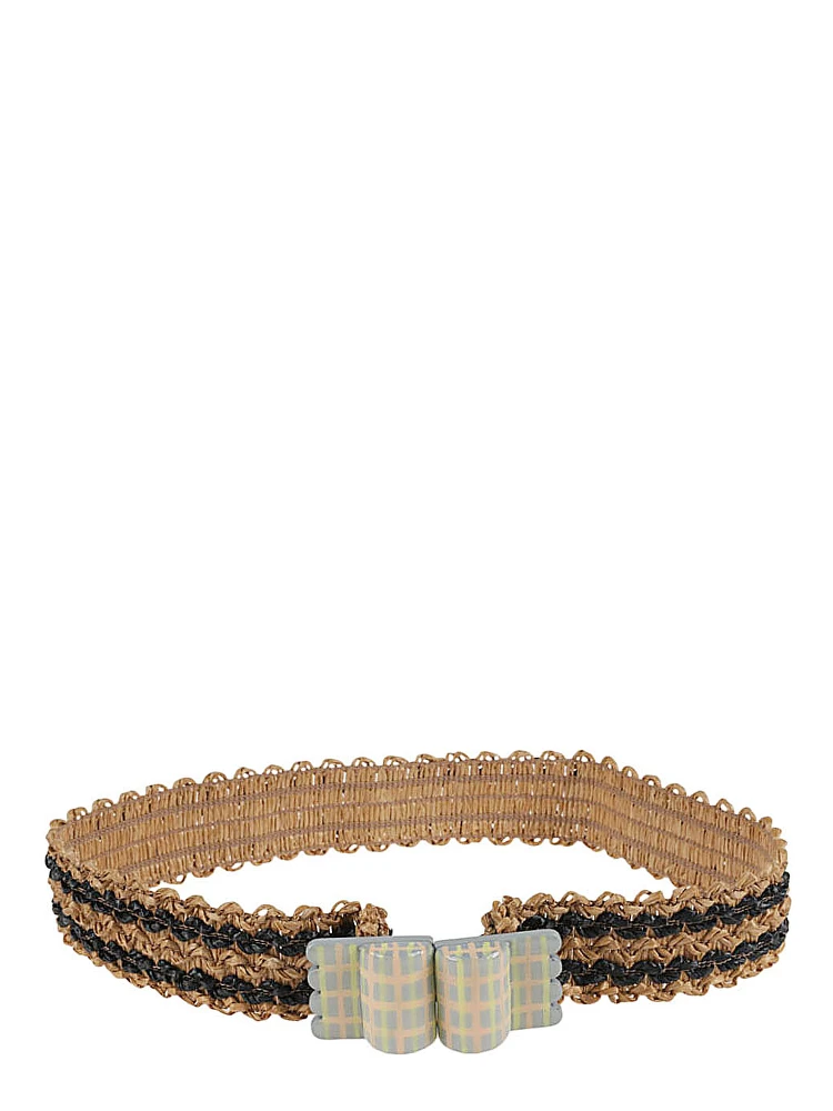 Striped Raffia Belt In Brown