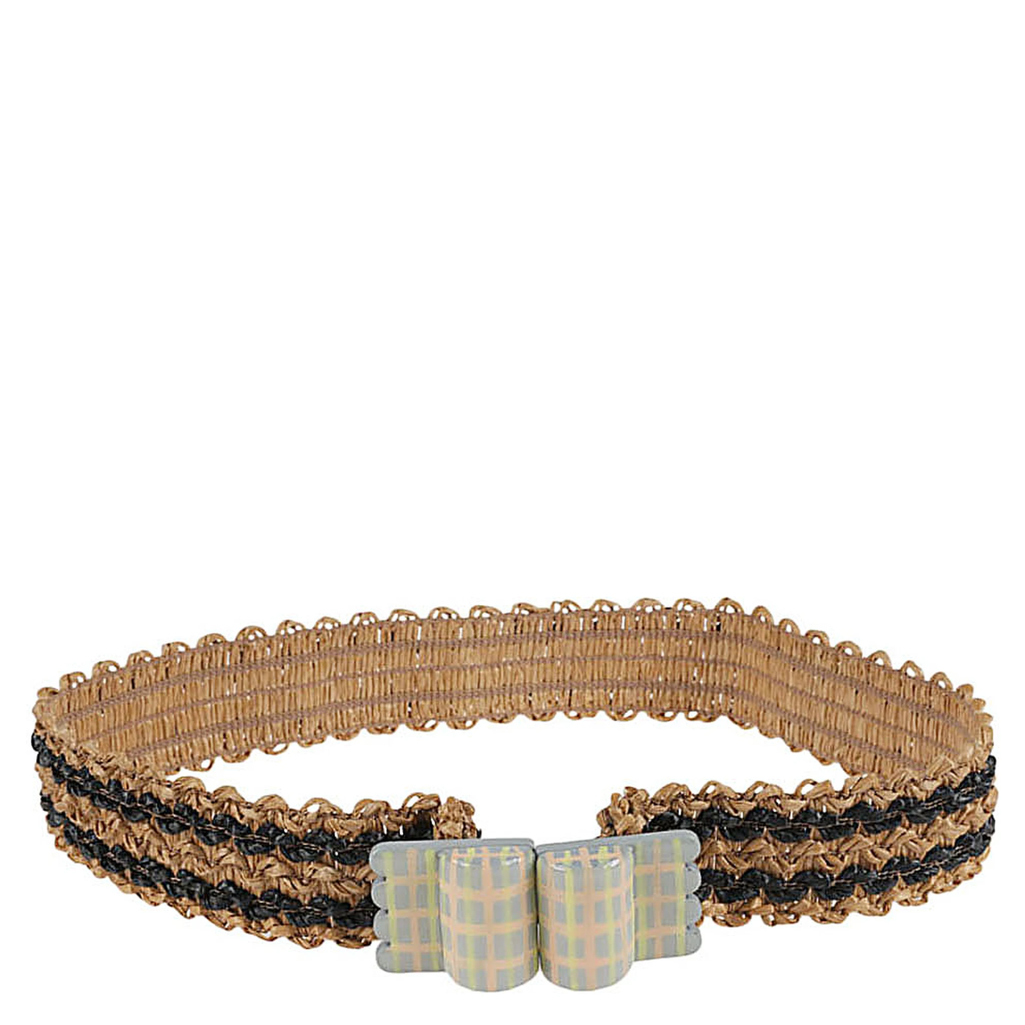 Striped Raffia Belt In Brown