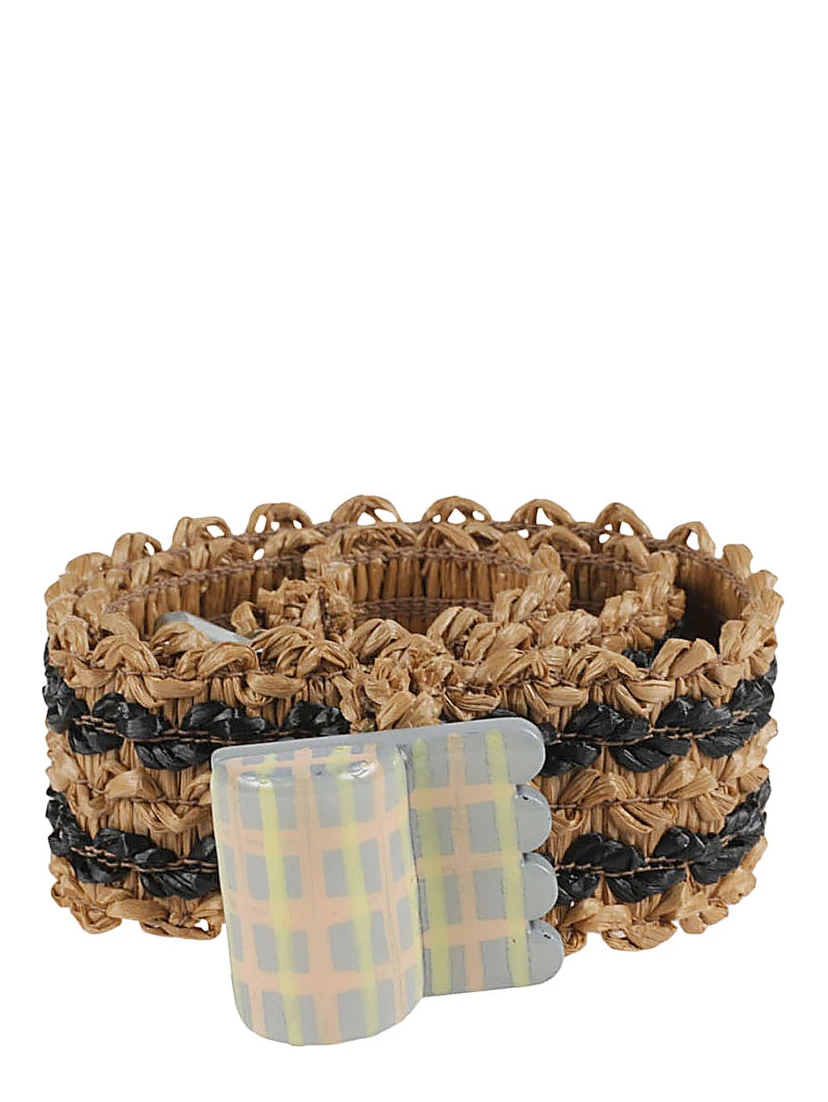 Striped Raffia Belt In Brown