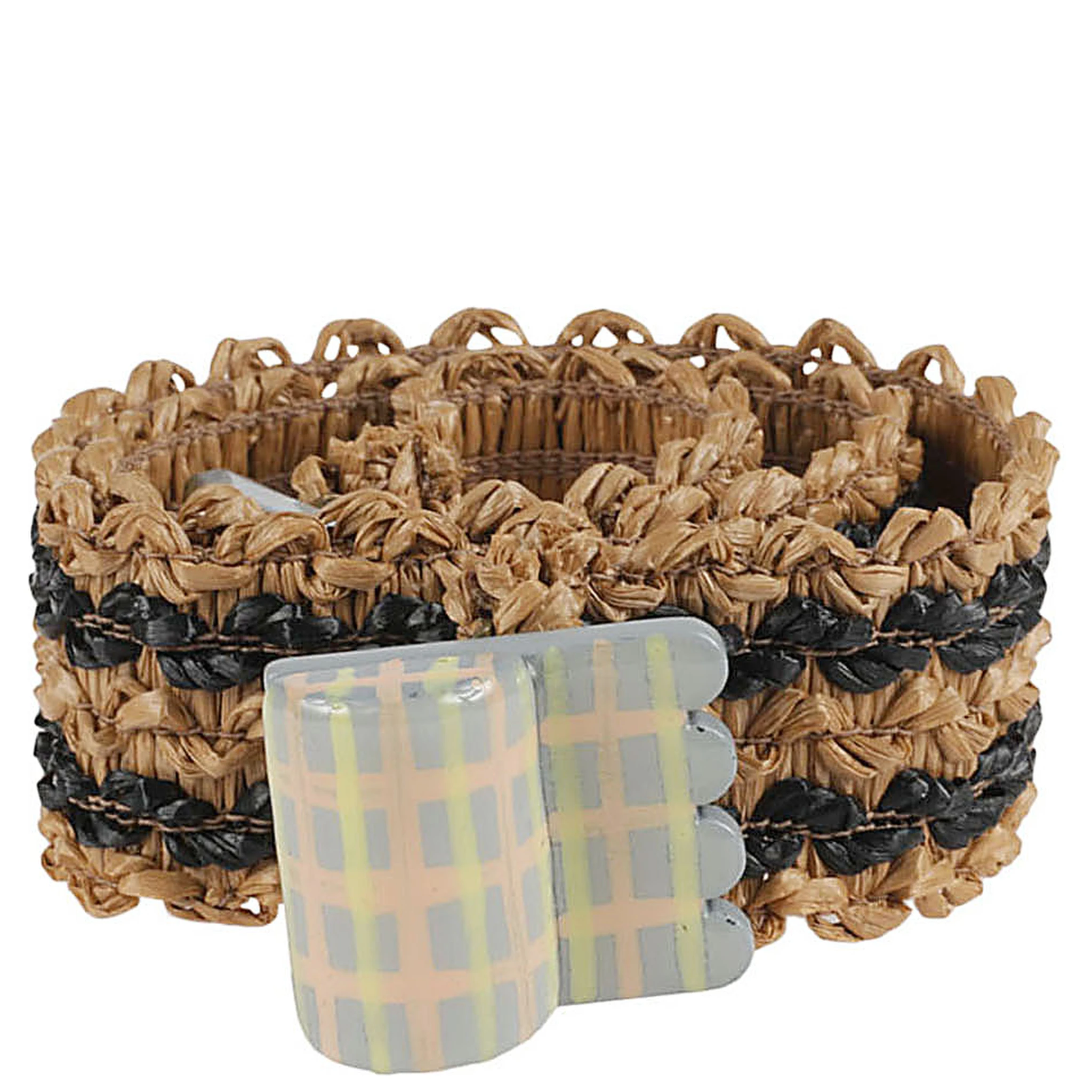 Striped Raffia Belt In Brown