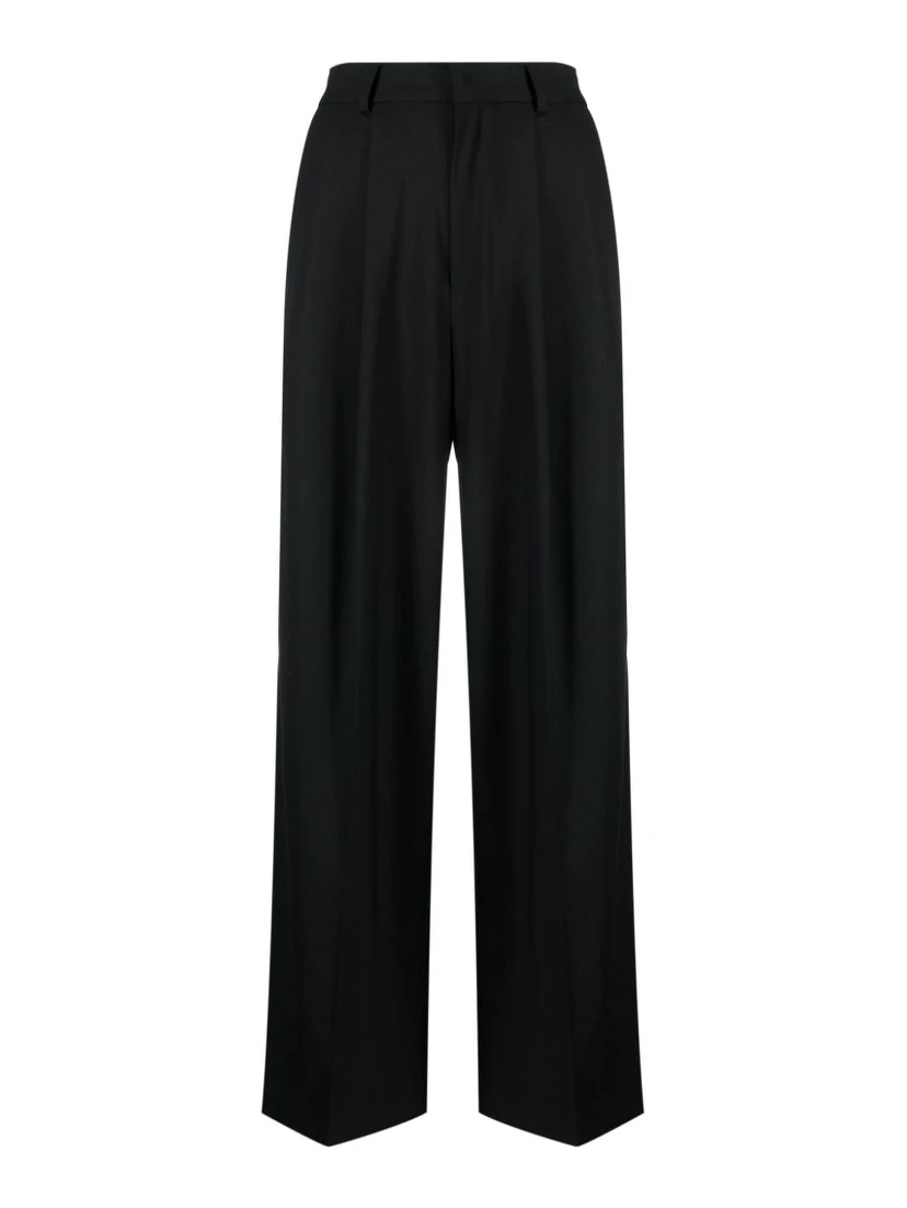 Wide Leg Wool Trousers In Black