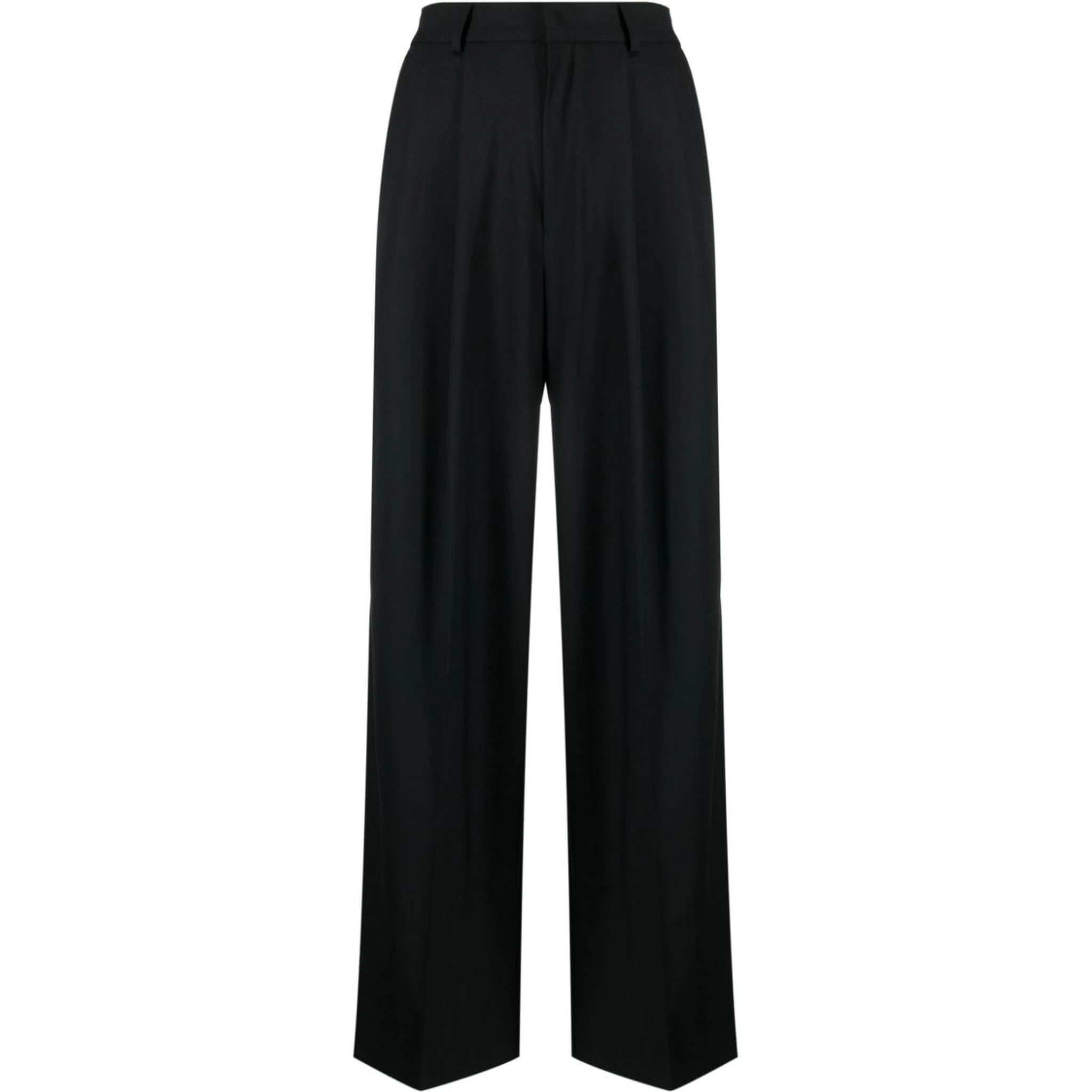 Wide Leg Wool Trousers In Black