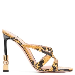 Snakeskin Print Leather Mules With Gold Hardware In Yellow