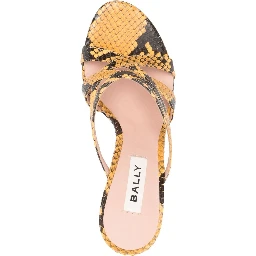 Snakeskin Print Leather Mules With Gold Hardware In Yellow