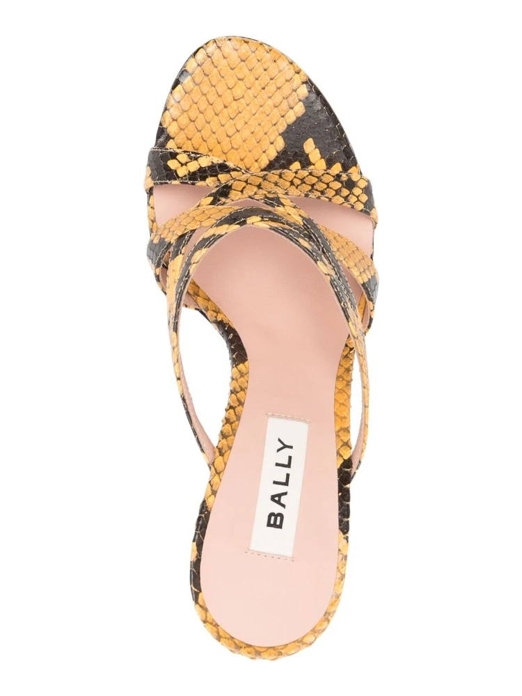 Snakeskin Print Leather Mules With Gold Hardware In Yellow alternative