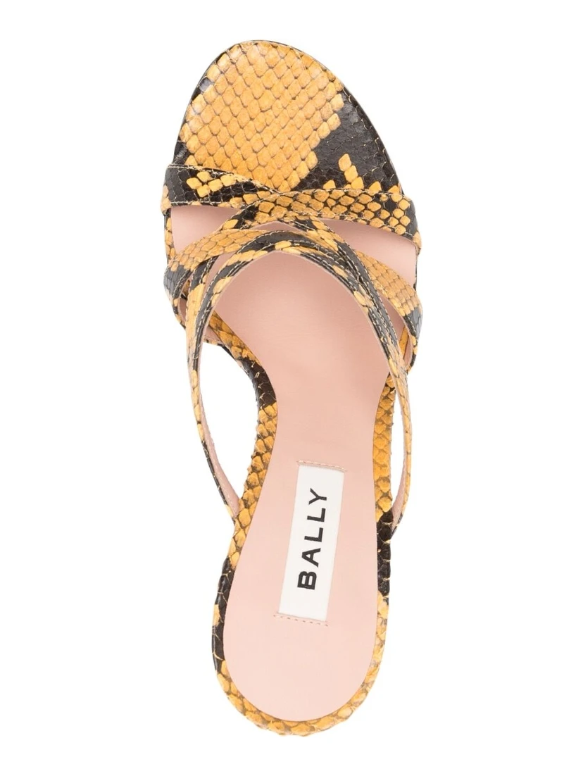 Snakeskin Print Leather Mules With Gold Hardware In Yellow