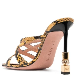 Snakeskin Print Leather Mules With Gold Hardware In Yellow