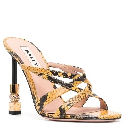 Snakeskin Print Leather Mules With Gold Hardware In Yellow