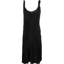 Fringed Asymmetrical Mini Dress In Black