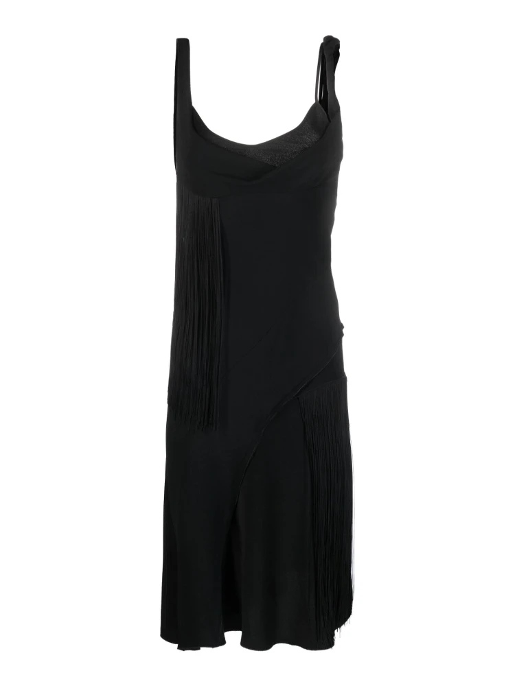 Fringed Asymmetrical Mini Dress In Black