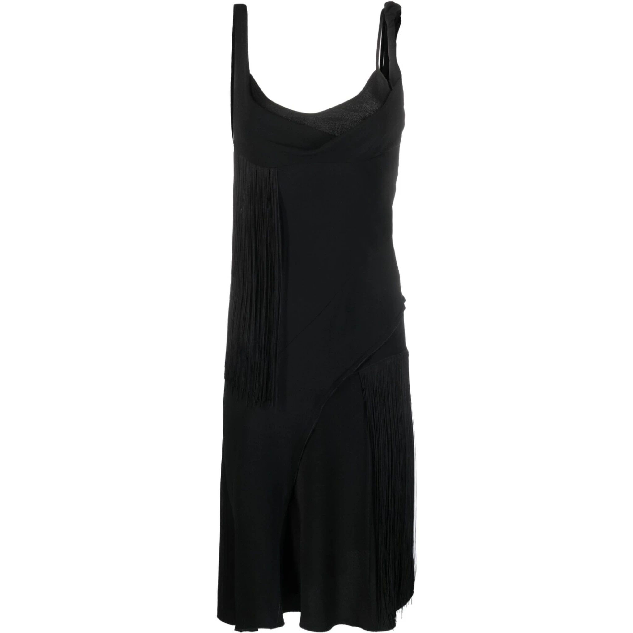 Fringed Asymmetrical Mini Dress In Black