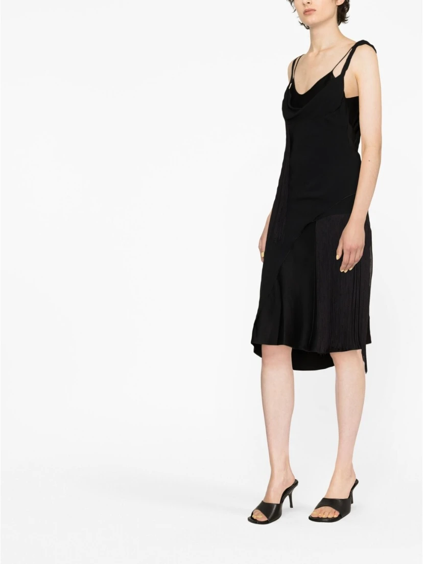 Fringed Asymmetrical Mini Dress In Black