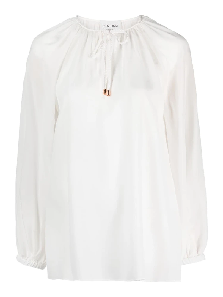 self-tie silk blouse