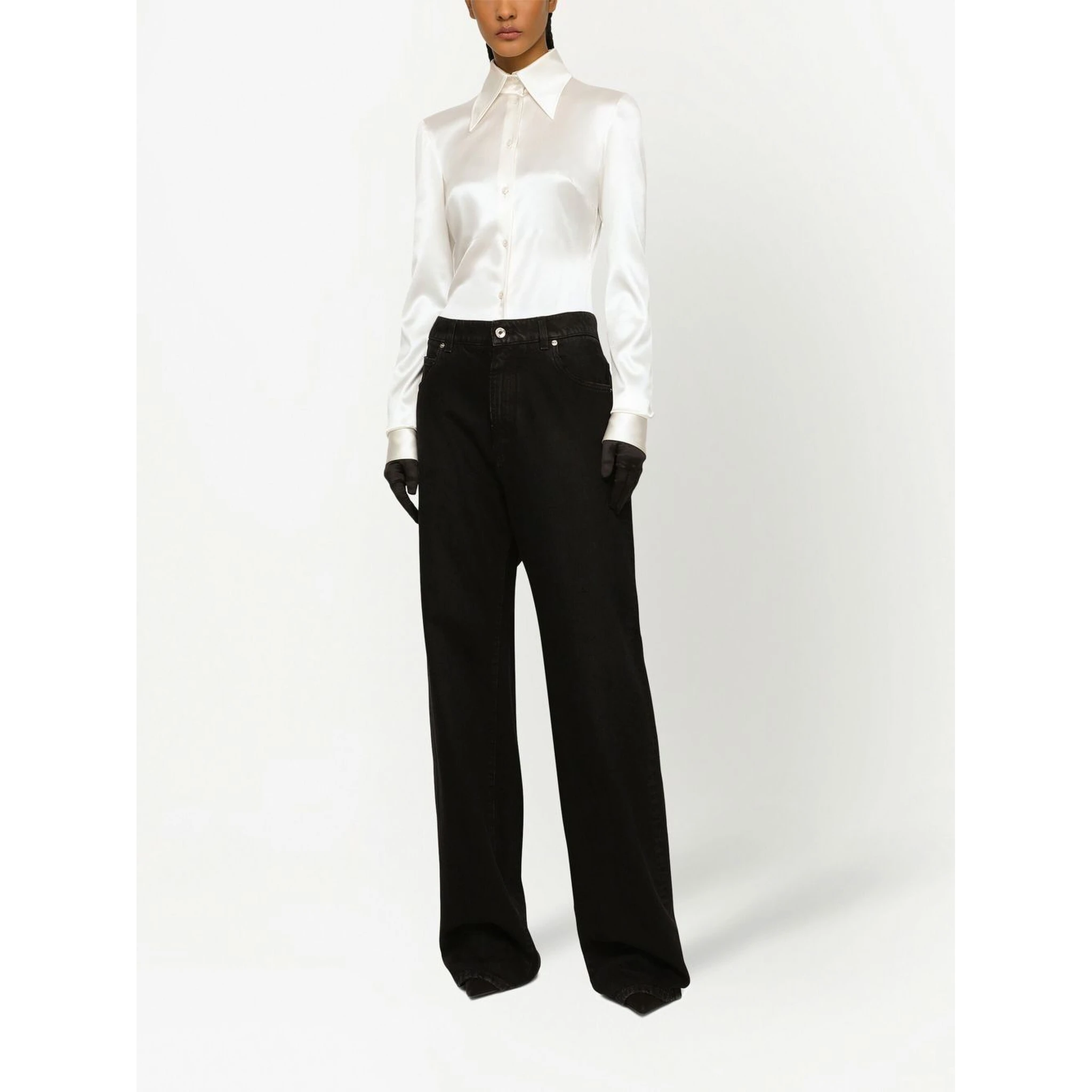 Flared deep blue denim jeans