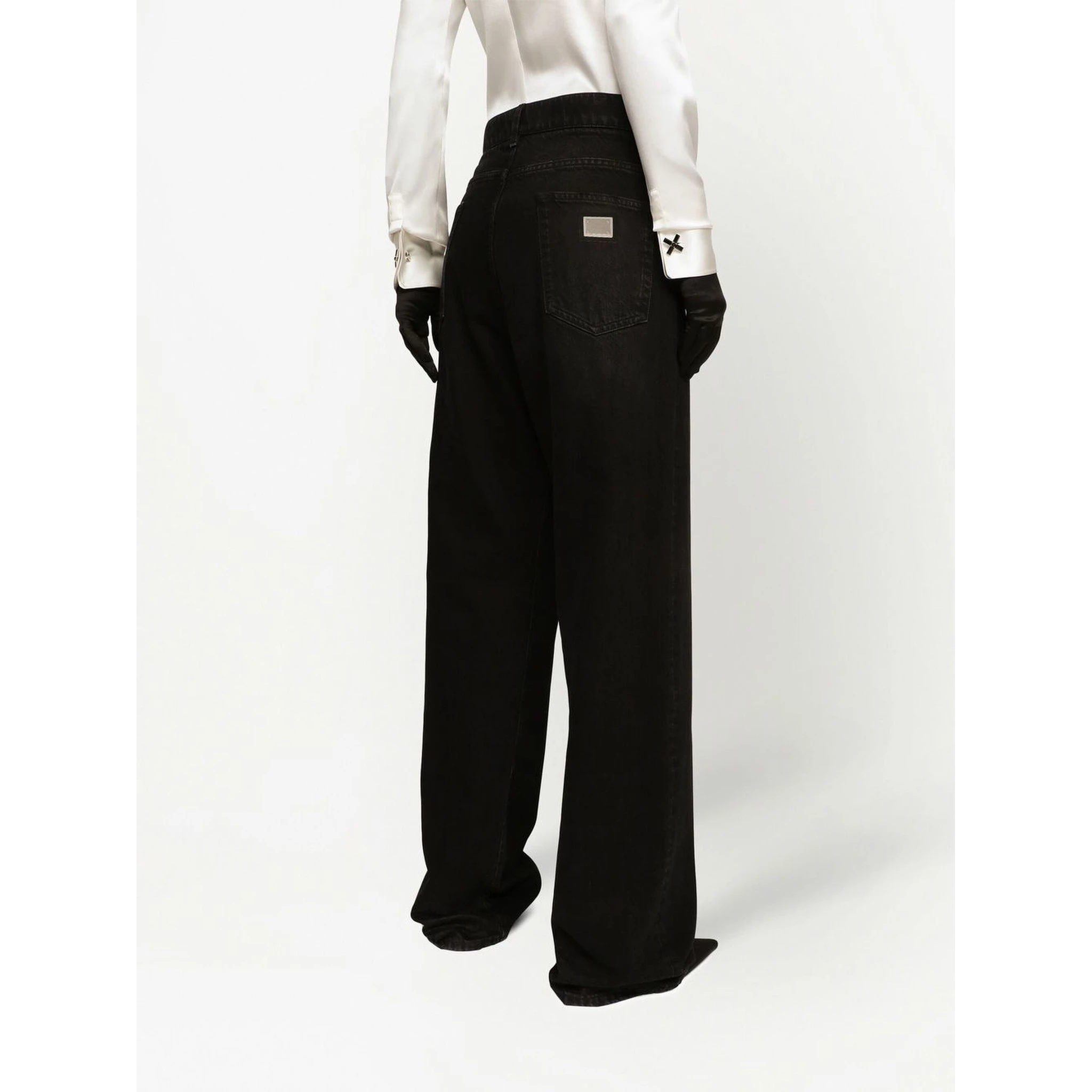 Flared deep blue denim jeans