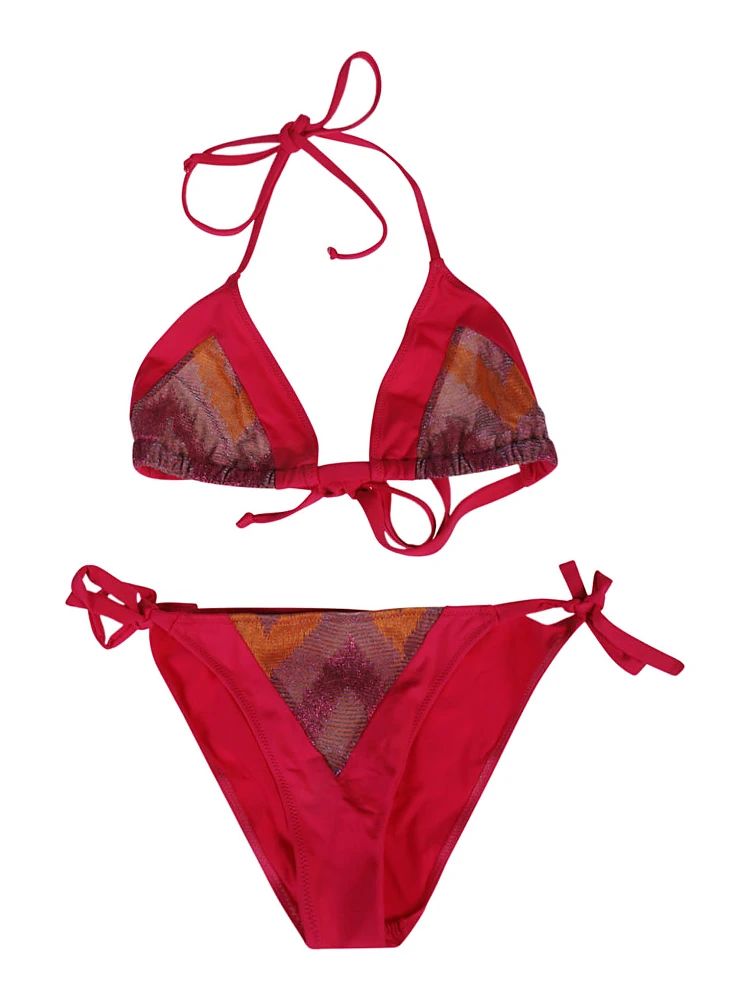 Pink One Printed Triangle Bikini Set