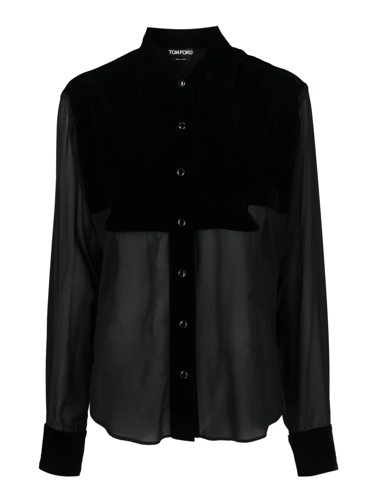 panelled buttoned silk shirt
