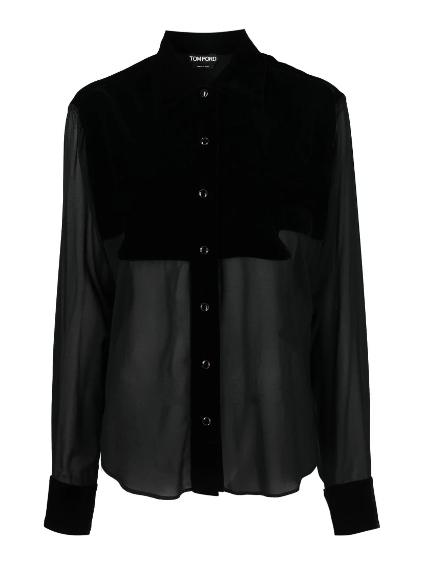 panelled buttoned silk shirt