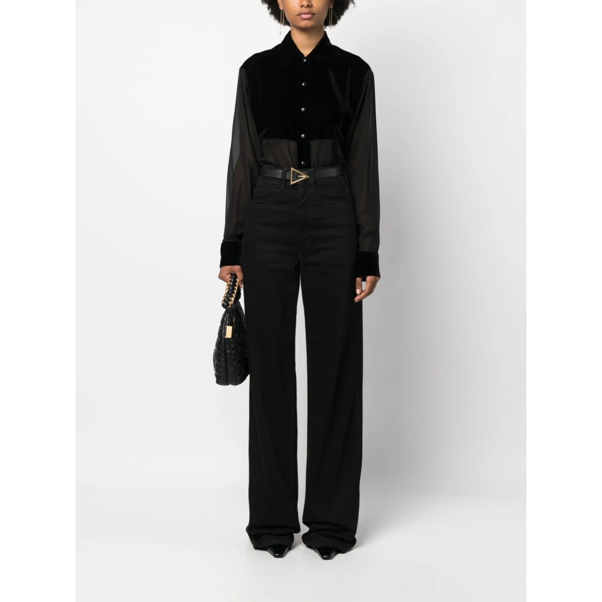 panelled buttoned silk shirt