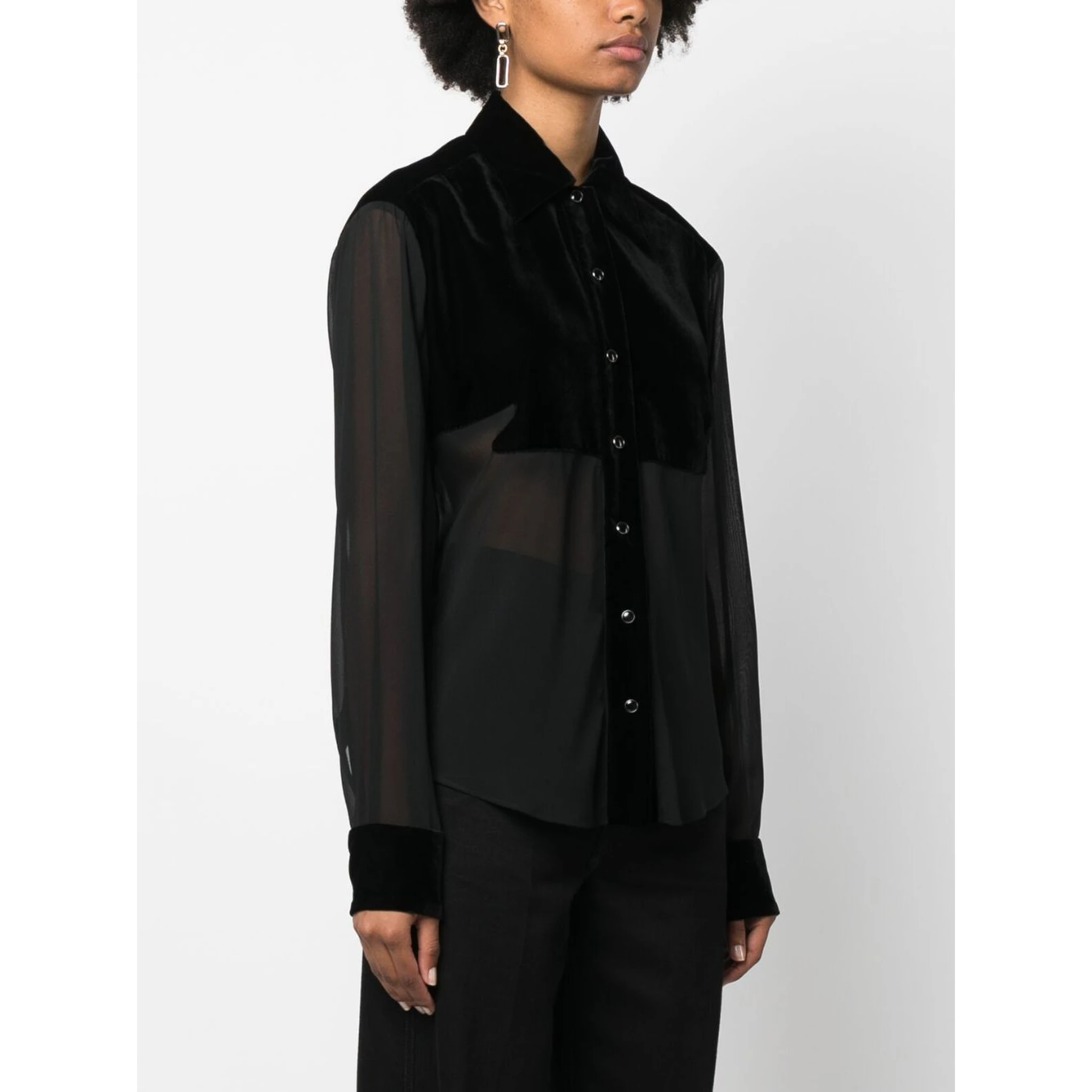panelled buttoned silk shirt