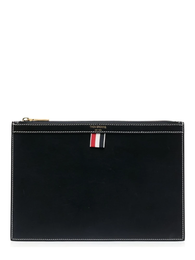 Grosgrain-tab Leather Clutch Bag In Black