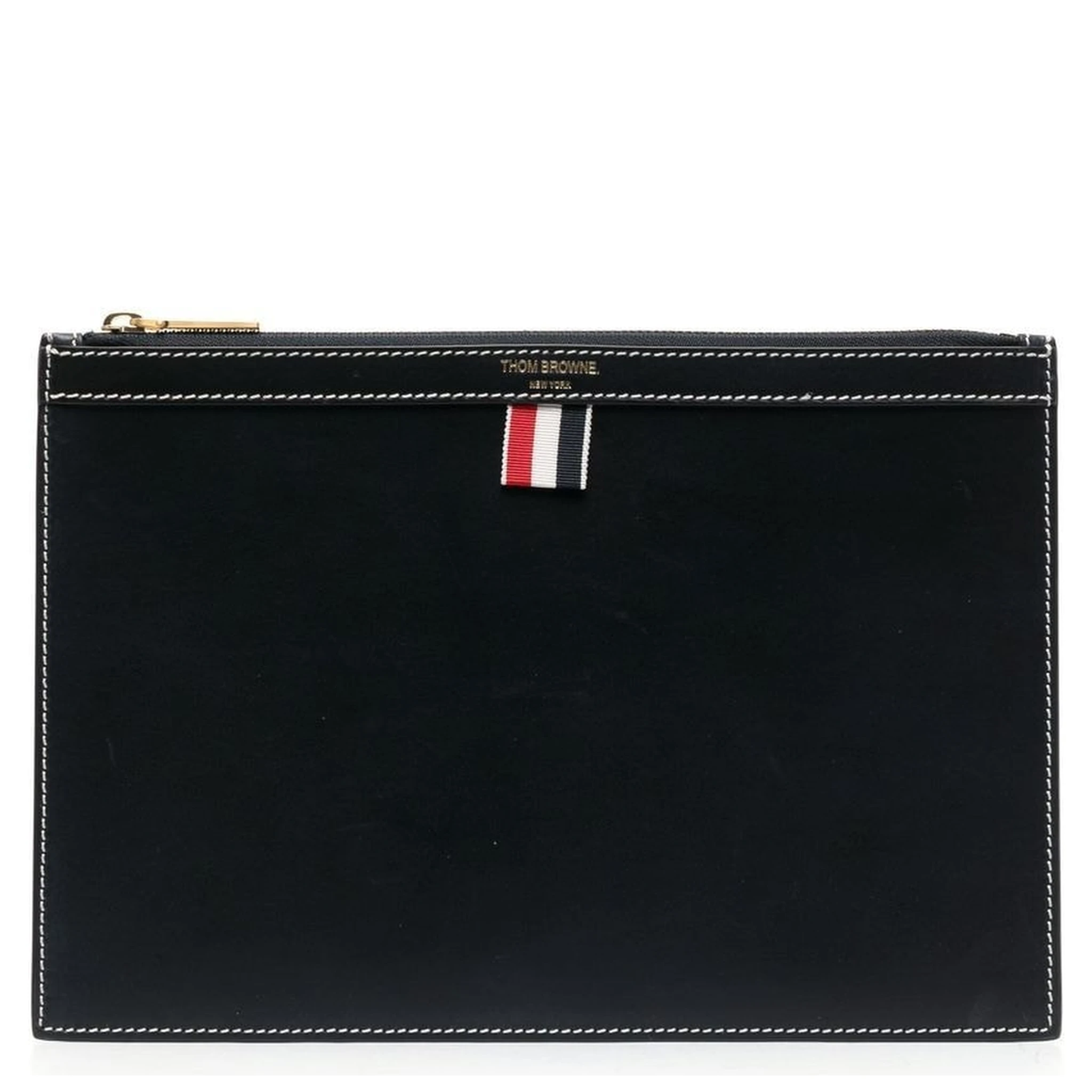 Grosgrain-tab Leather Clutch Bag In Black