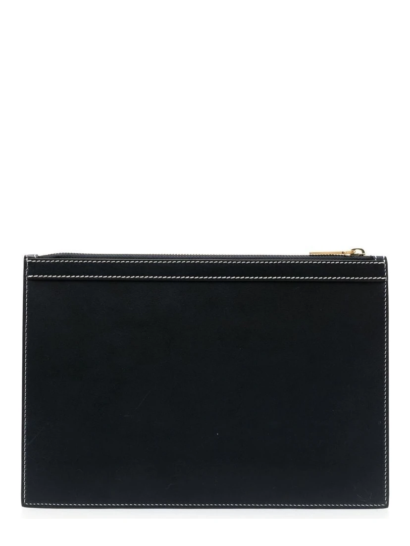 Grosgrain-tab Leather Clutch Bag In Black
