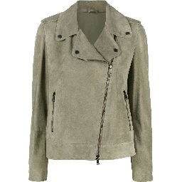 Suede Zip-up Biker Jacket In Brown