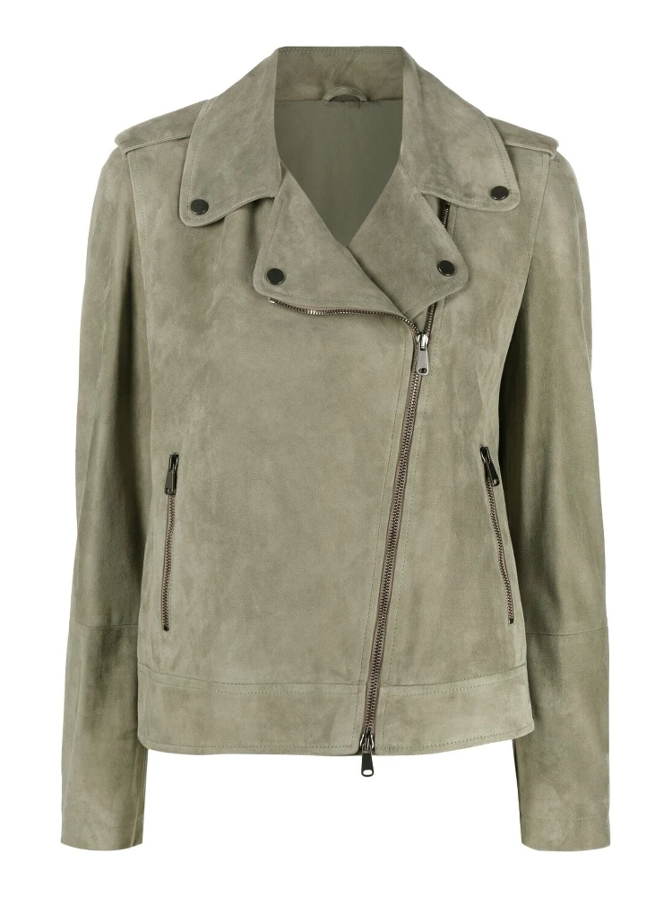 Suede Zip-up Biker Jacket In Brown