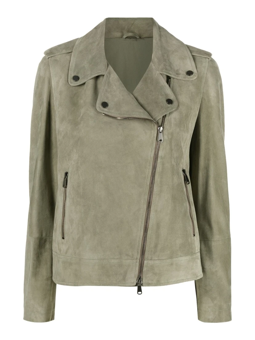 Suede Zip-up Biker Jacket In Brown