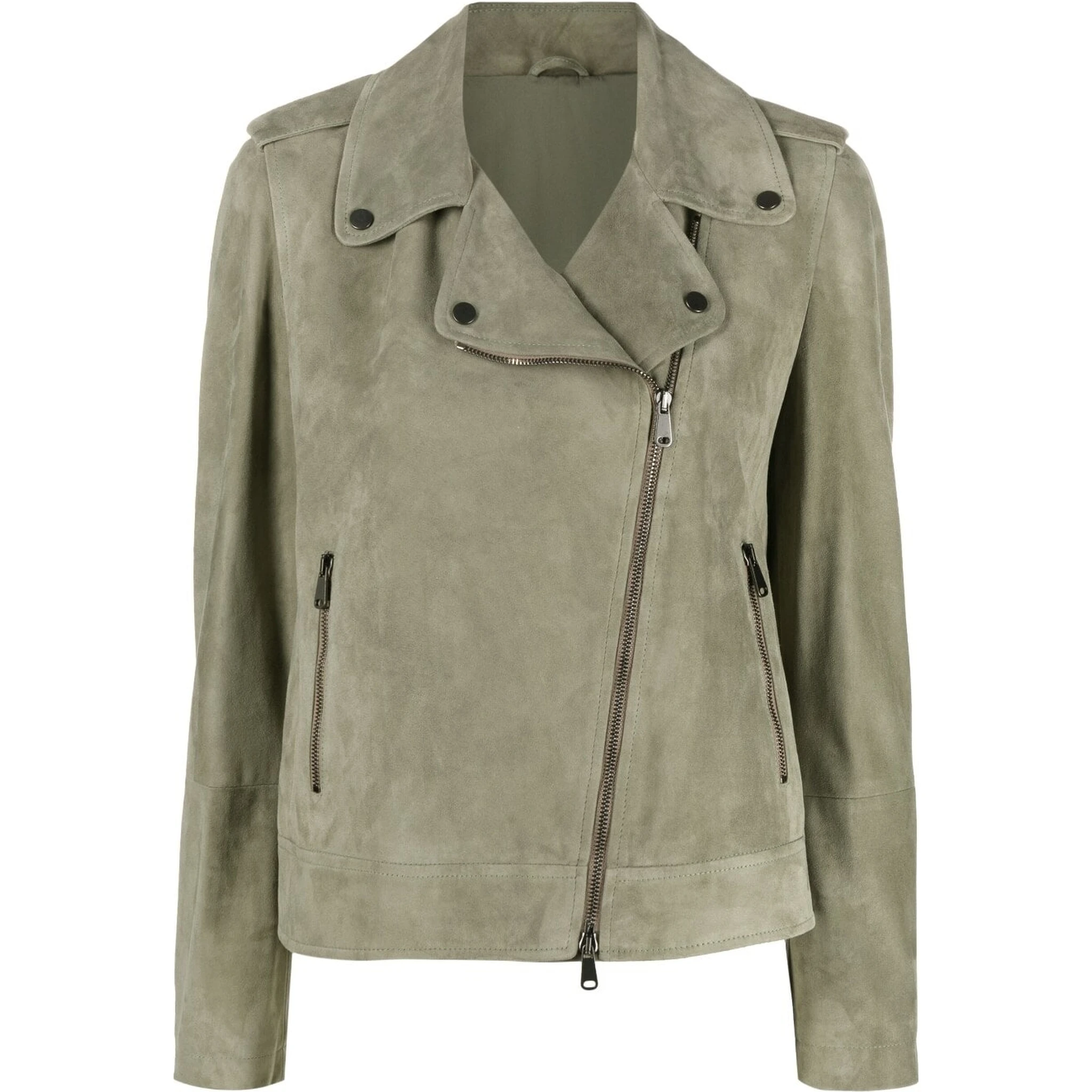 Suede Zip-up Biker Jacket In Brown