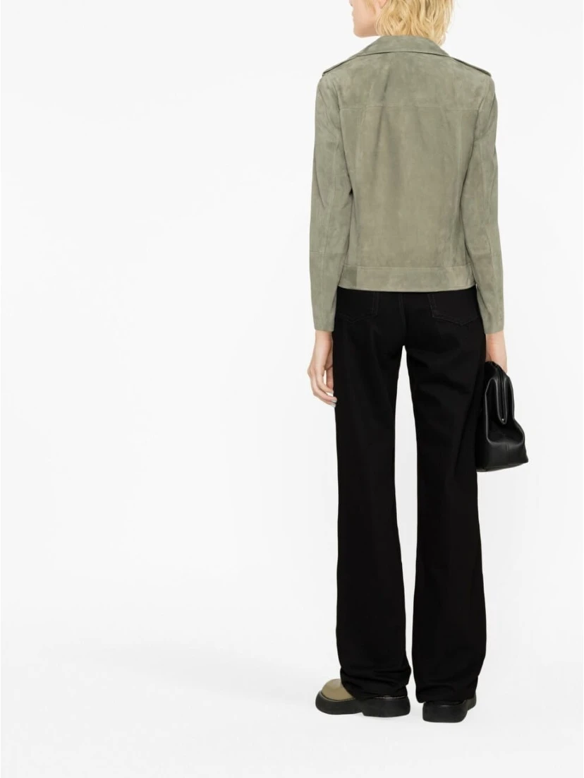 Suede Zip-up Biker Jacket In Brown