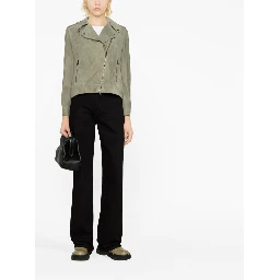 Suede Zip-up Biker Jacket In Brown