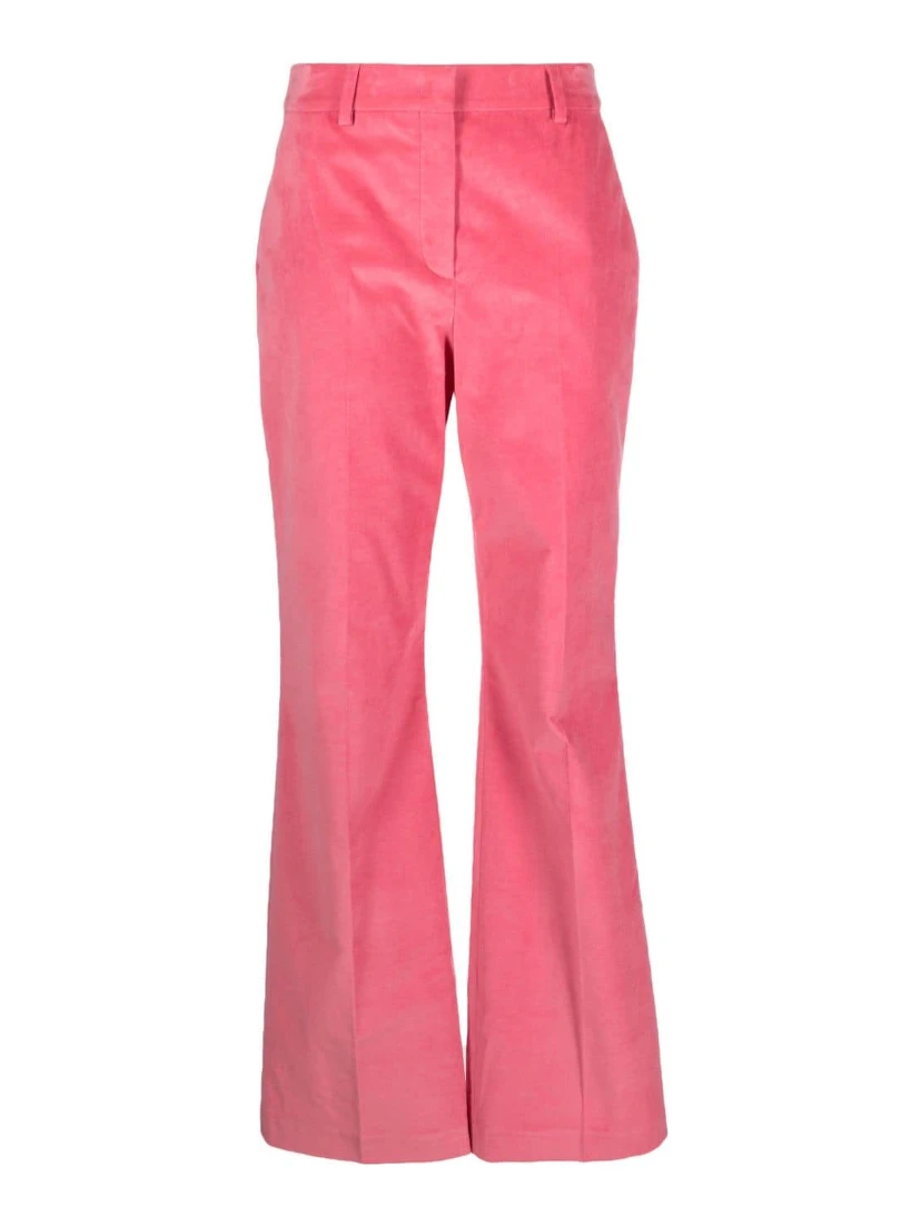 Velvet High-waisted Straight Trousers In Pink