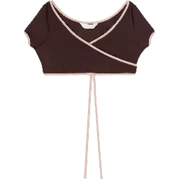 Cap-sleeves Bikini Top In Brown