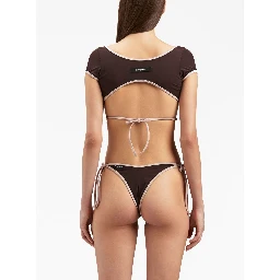 Cap-sleeves Bikini Top In Brown