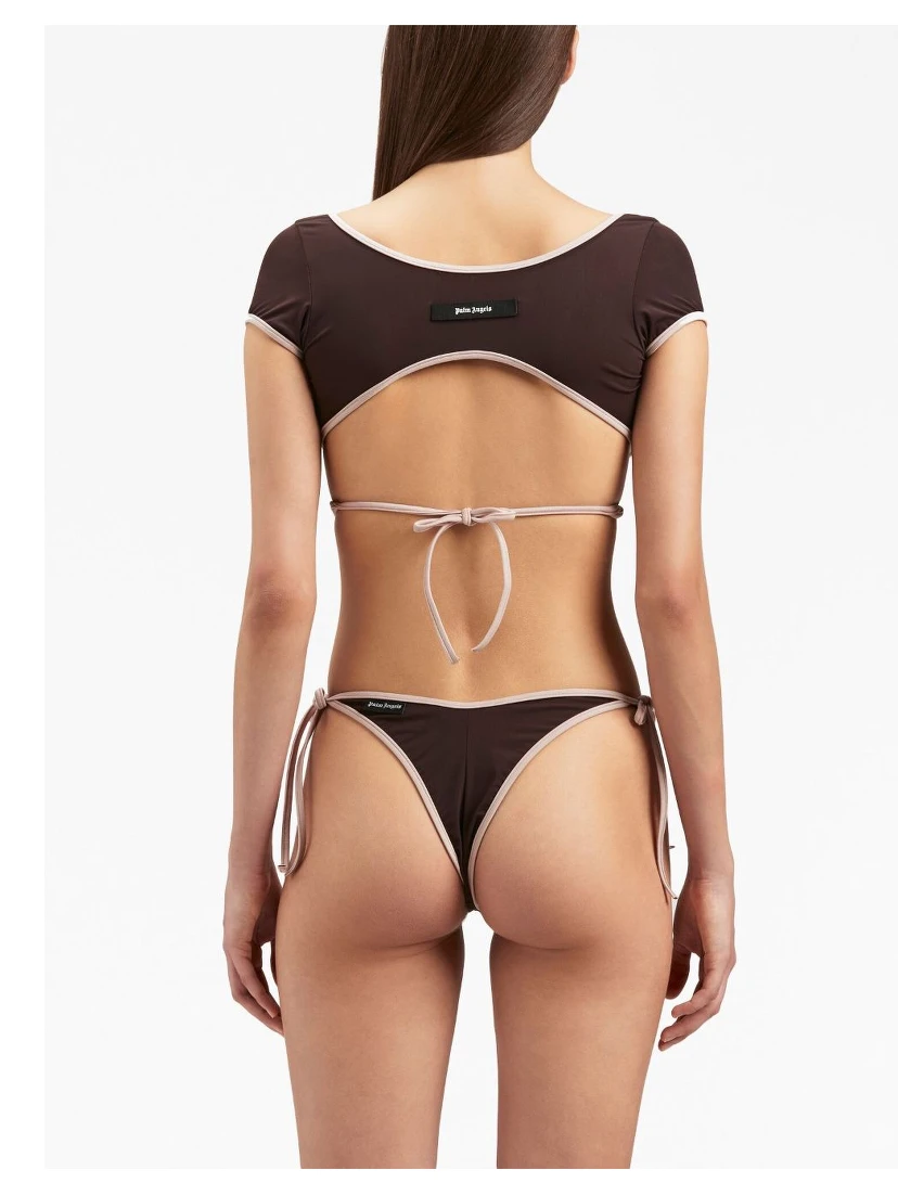 Cap-sleeves Bikini Top In Brown