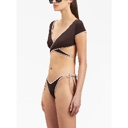 Cap-sleeves Bikini Top In Brown