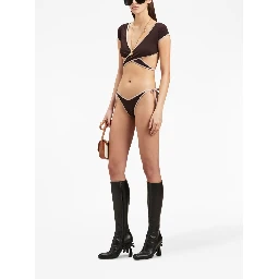 Cap-sleeves Bikini Top In Brown