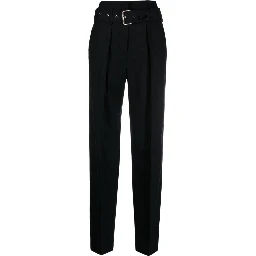 Belted High-waisted Tailored Wool Trousers In Black