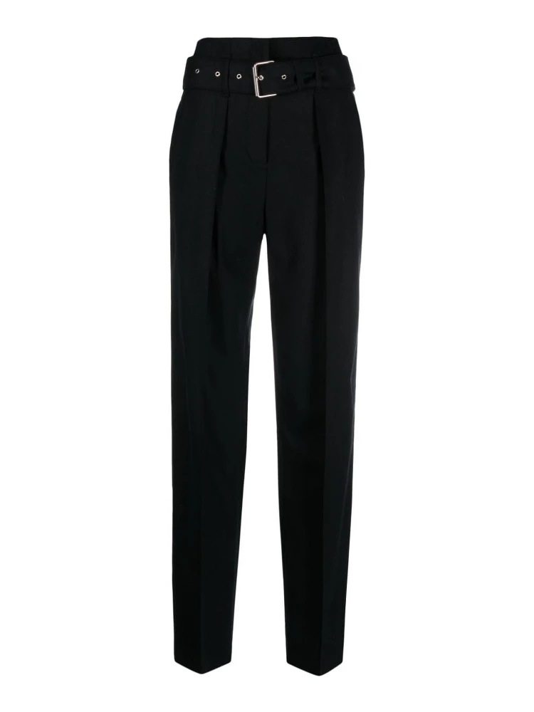 Belted High-waisted Tailored Wool Trousers In Black