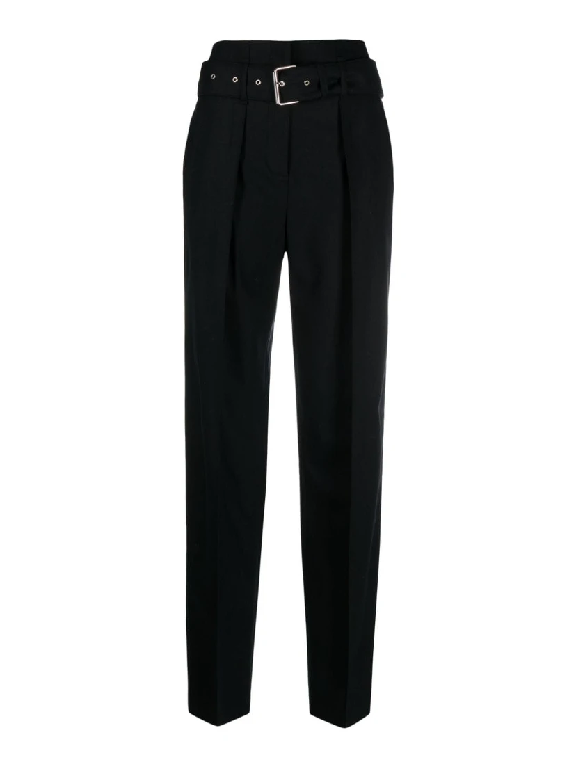 Belted High-waisted Tailored Wool Trousers In Black
