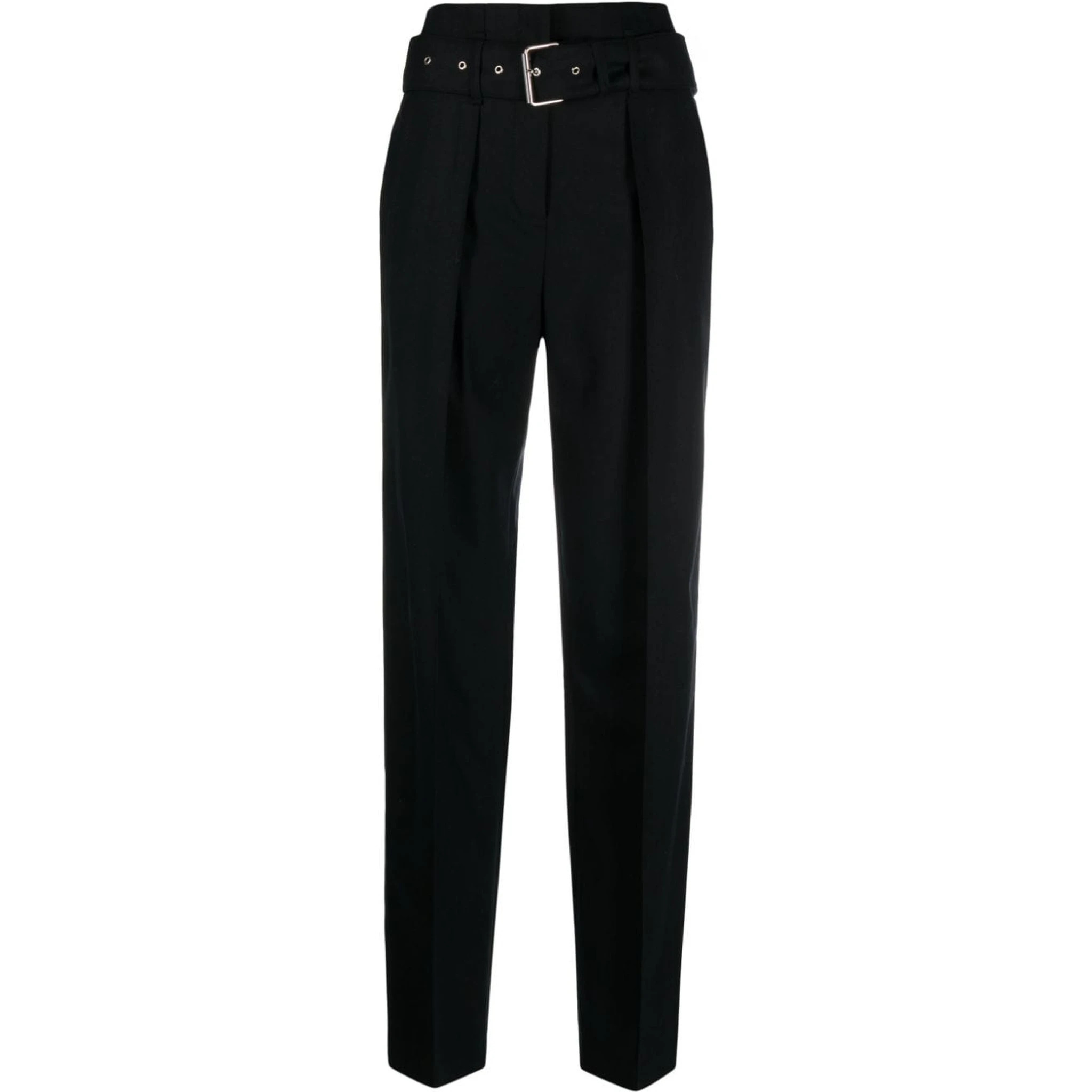 Belted High-waisted Tailored Wool Trousers In Black