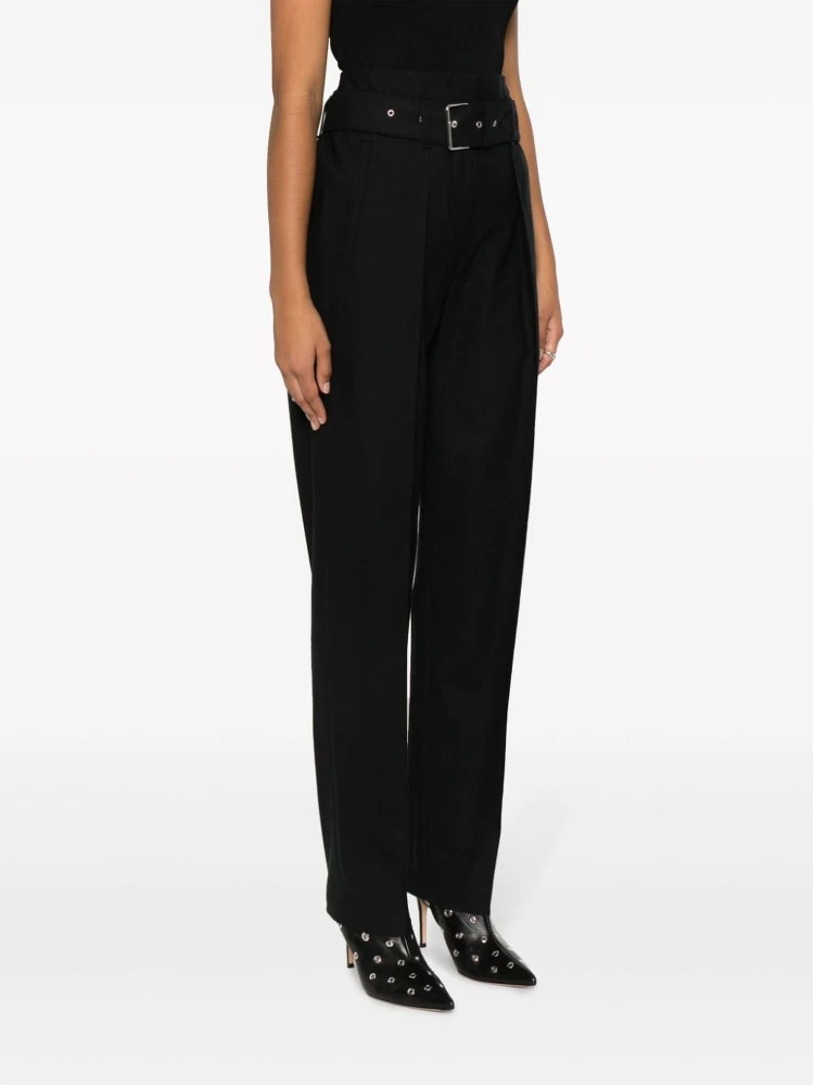Belted High-waisted Tailored Wool Trousers In Black alternative