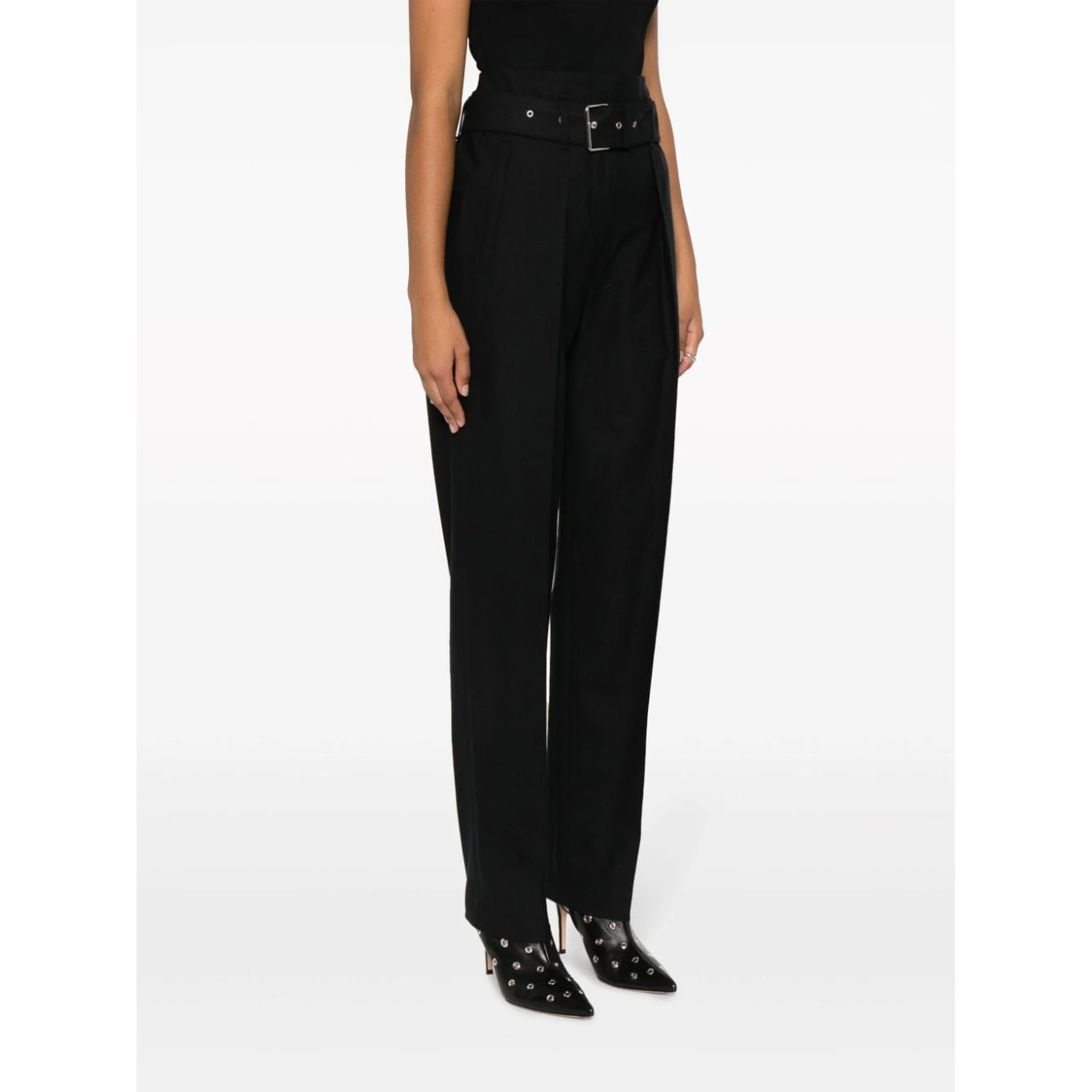 Belted High-waisted Tailored Wool Trousers In Black