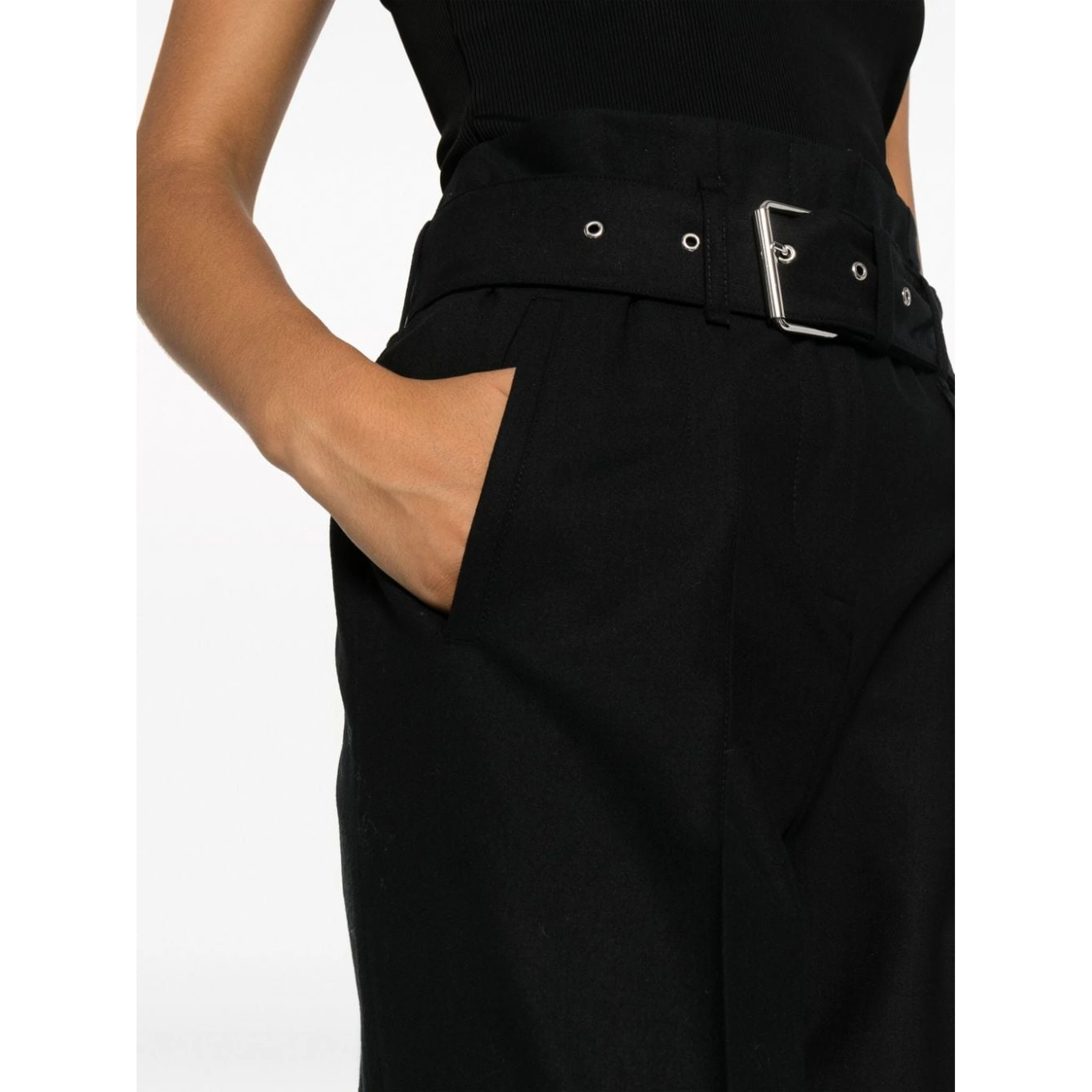 Belted High-waisted Tailored Wool Trousers In Black
